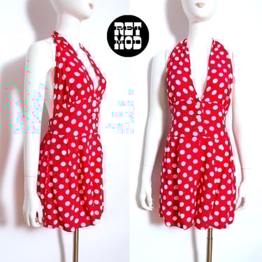 So Cute Vintage 90s Red White Polka Dot Halter Romper 