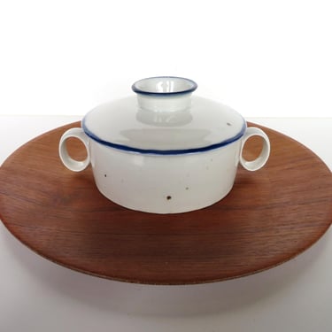 Dansk Blue Mist Covered Sugar Bowl, Handled Lidded Cream Soup Bowl, By Niels Refsgaard Denmark 