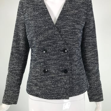 Etro Cotton Blend Black & White Tweed Double Breasted V neck Jacket 40
