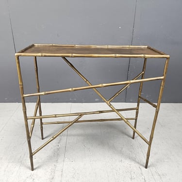 Brass faux bamboo console table, 1970s - hollywood regency console table - brass console table - vintage console table 