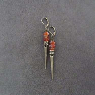 Orange agate and bronze boho chic earrings 