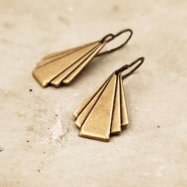 Antiqued Gold Art Deco Earrings, Geometric Earrings, Deco Drops, Vintage Style, Art Nouveau Earrings 