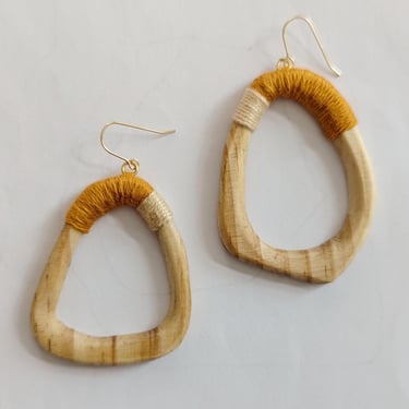 Solid Pine Wood Wrapped Earrings - Hand-Carved / Whittled Wooden Statement Jewelry - Hypoallergenic - Boho, Modern, Unique - Handmade Art 