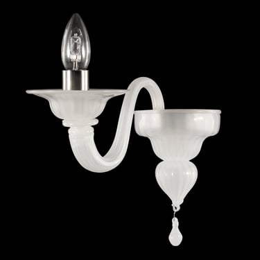 In stock! Hand blown Murano art glass wall sconce, silk white color Made in Italy, handmade wall lamp 