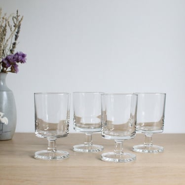 4 French vintage 70s Luminarc cordial, liqueur or port glasses (100 ml, 3.38 us fl oz, to top), Cavalier clear glass set 