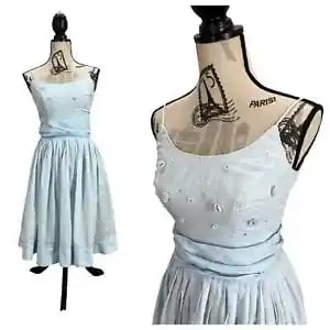 Vintage Early 60’s Wendy Woods Light Blue Cotton Sun Dress Size Small