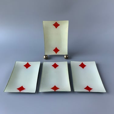 John Derian 2 of Diamonds Playing Card Glass Decoupage Decorative Tray 
