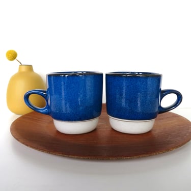 Single Heath Ceramics Mug In Opal Moonstone, Edith Heath Rim Line Blue and White Stacking Coffee Cup - 2 Available 