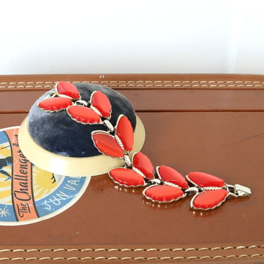 vintage 1950s thermoset bracelet • red & gold butterfly link bracelet 
