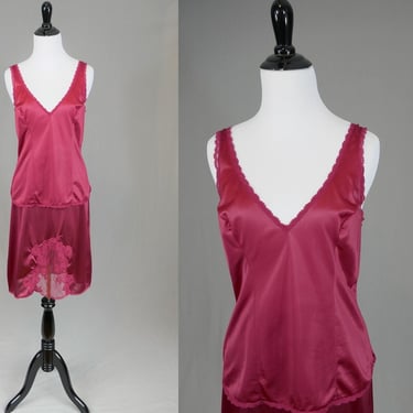 70s 80s Camisole & Half Slip Set - Light Burgundy with Lace Trim - Cami and Skirt Slip - Kayser - Vintage 1970s 1980s - Size M 