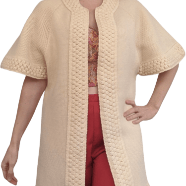 60s/70s Ivory Sweater Cream Warm Open Front S