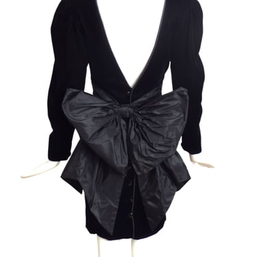 JEAN-LOUIS SCHERRER- 1980s Black Velvet Cocktail Dress, Size 8