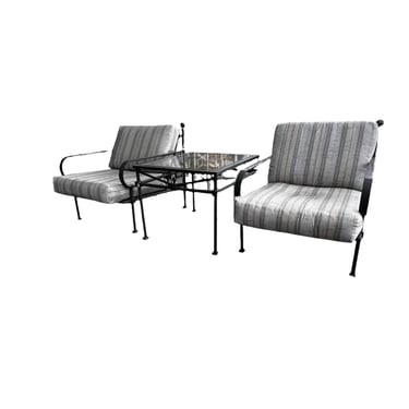 3 Piece Patio Set w/2 Black Metal Chairs &amp; Glasstop Table  SS262-4