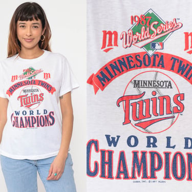 80s Minnesota Twins Shirt 1987 World Series Champions Baseball Tshirt Mlb Shirt 1980s Vintage White Graphic Tees Sports Athletic Small S 