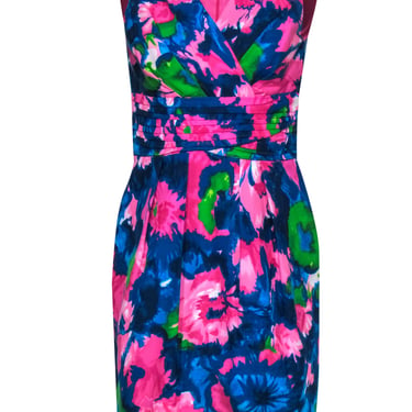 Shoshanna - Pink &amp; Blue Floral Print Sleeveless Sheath Dress Sz 6