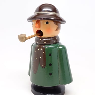 Vintage German Erzgebirge Smoker Incense Burner, Hand Painted Wood for Christmas, German Democratic Republic 