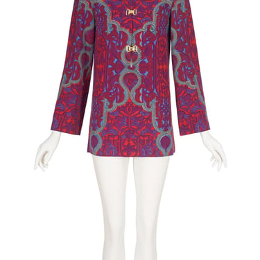 Lanvin 1970s Vintage Demi-Couture Printed Wool Gabardine Tunic Sz S 