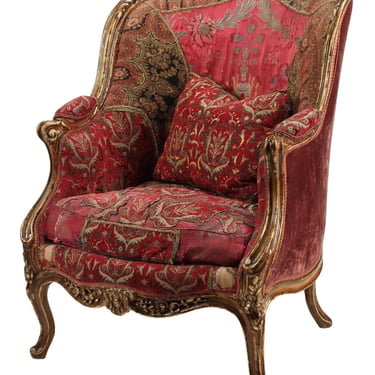 Bergere, Louis XV Style Carved & Gilt, Red Multicolor, Vintage / Antique!!