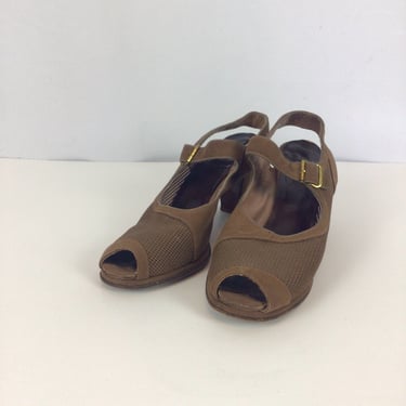 Vintage 40s shoes | Vintage peep toe heels | 1940s Woven web sling back pumps 