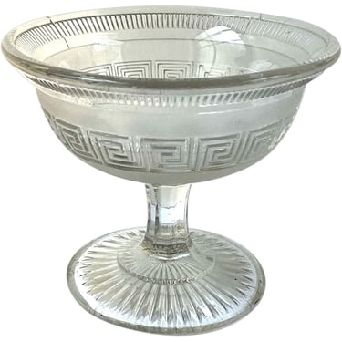 Small Antique English Molineaux, Webb and Co. Pressed Glass Greek Key Compote c. 1865 