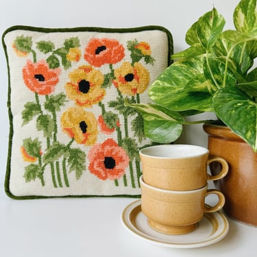 Embroidered Poppies Pillow