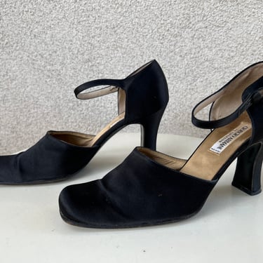 Vintage designer Giorgio Armani formal heels Shoes black fabric Mary Jane style Sz 9.5 