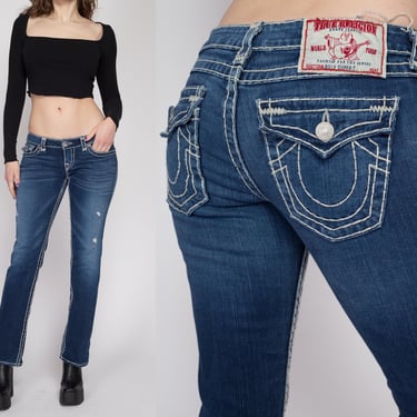 Medium Y2K True Religion Low Rise Bootcut Jeans | Vintage Billy Super T 2000s Slim Dark Wash Stretch Denim 