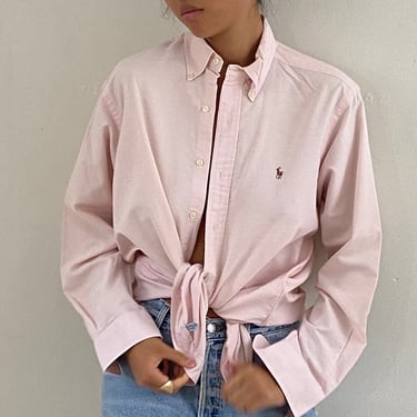 90s Ralph Lauren shirt / vintage pale blush pink cotton oxford cloth button down oversized boyfriend menswear collared shirt | M 