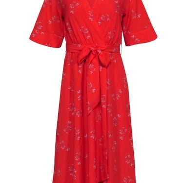Joie - Red Floal Print Short Sleeve Wrap Dress Sz XXS