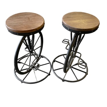 Pair of American Wrought Iron Bicycle Bar Stools -VC212-75