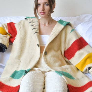 3228o / hooded striped blanket coat 