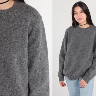 Grey Wool Sweater LL Bean Sweater 00s Sweater Pullover Slouchy Plain Knit Vintage Y2K Crewneck Sweater Plain Medium 