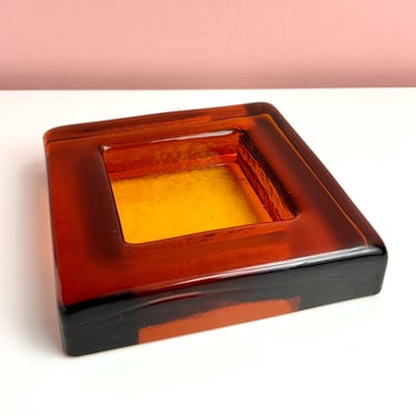 Mid Century Thick Glass Ashtray 