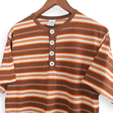 vintage striped shirt / striped henley / 1960s Penneys Towncraft brown striped henley surf t shirt XL 