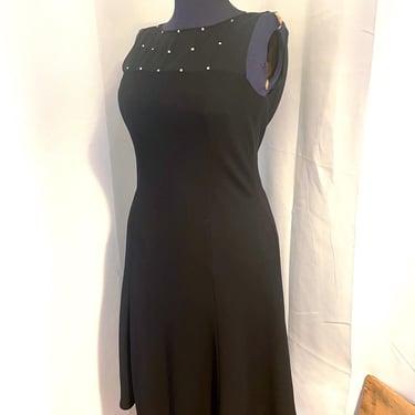Cocktail Party Dress Black with Rhinestones Sheer 1990s Vintage Evan Picone 12 L 