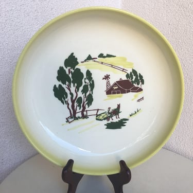 Vintage Brock of California large serving bowl Farmhouse Harvest print ceramic pottery 