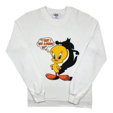 Vintage 90s Tweety “I Tawt I Taw A Puddy Tat” Sylvester The Cat Funny Looney Tunes Graphic Crewneck Sweatshirt Pullover Size Small 