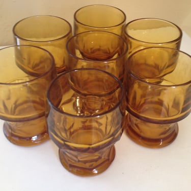 Pretty Set of (7) Amber  "Georgian" pattern drinking glasses- 