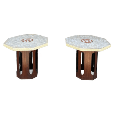 Harvey Probber Mid Century Travertine Side Tables
