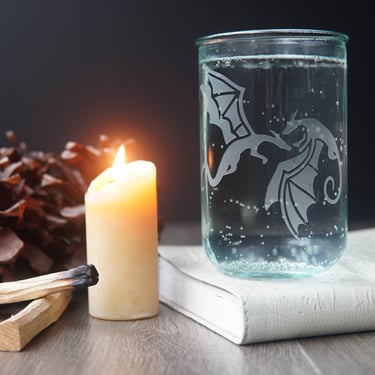 Dragons Pint Glass - engraved dishwasher safe barware, recycled glassware available 