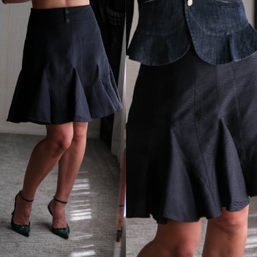 Vintage GIORGIO EMPORIO ARMANI Black Mini Fishtail Skirt w/ Tonal Psychedelic Swirl Pattern | Made in Italy | 1990s Y2K Designer Mini Skirt 