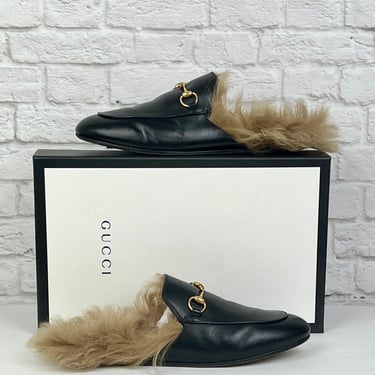 Gucci Princetown Fur Lined Slippers, Size 38/US 7.5