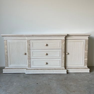 Maitland Smith Style Tessellated Stone and Rattan Sideboard 