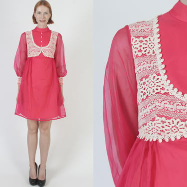 High Waisted Mod Tuxedo Mini Dress, Vintage 60s Hot Pink Go Go Frock, Bright Scooter Shopping Trip Outfit 