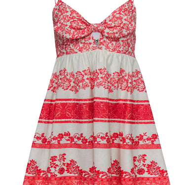 Alice & Olivia - Red & Cream Floral Linen & Cotton Sundress Sz 0