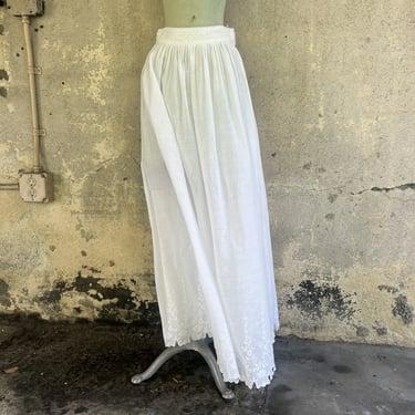 Antique Edwardian White Cotton Petticoat Skirt Embroidery Dress Maxi Vintage