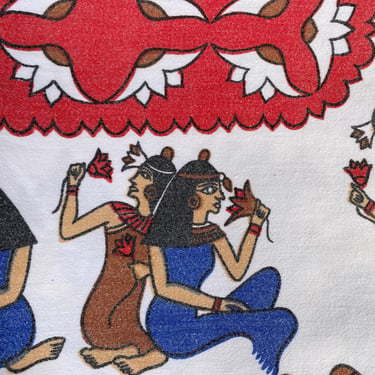 Vintage Egyptian Table Cloth, King Tut, Cleopatra, Pharoh, Dinner Party, Book Club, Adventure Travel, Red White Blue 