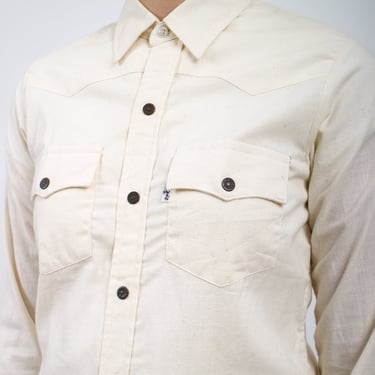 1970s White Cotton Snap Front Western Style Levi's Shirt orange tab