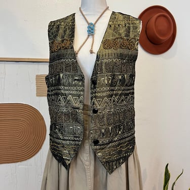 Vintage 90s Cedars USA Made Embellished Beaded Button Front Vest - Large 