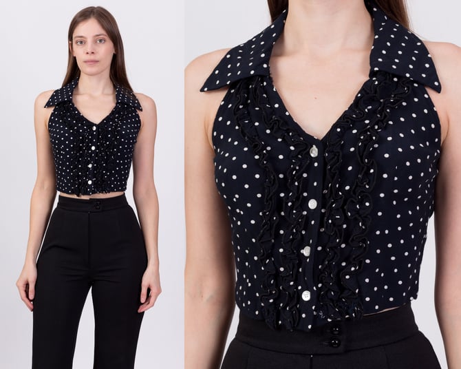 【S/E/O】 DOT FRILL TOP BLACK ZOOMOON Women's Polka Dots Blouse Puff Ruffle Long Sleeve